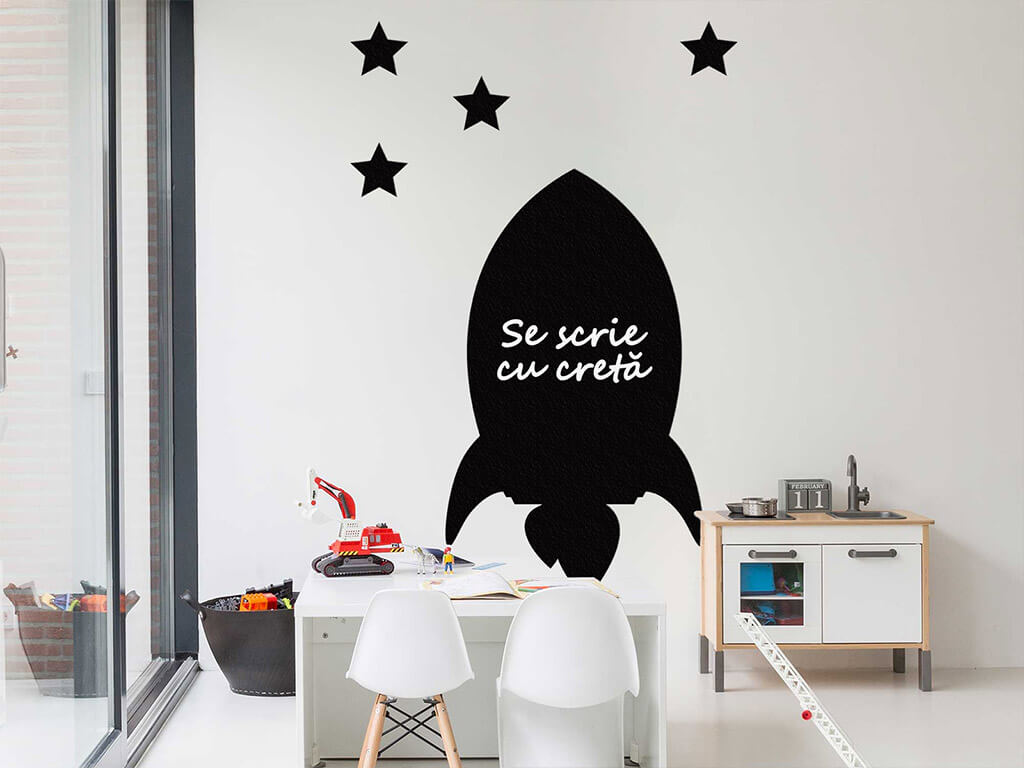 Sticker Navă Spațială Tip Tablă De Scris Cu Cretă Negru 70x120 Cm Racletă De Aplicare Inclusă 3066