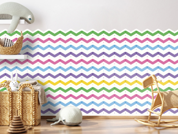 Autocolant de perete multicolor pentru camera copiilor, Folina, model în zig-zag, rolă de 50x130 cm