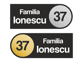 Plăcuță personalizată în două straturi și print UV pentru ușă cu numărul și numele dumneavoastră de familie, 25x10 cm