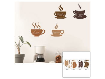 Set 4 stickere ceşti cafea, decor bucătărie sau cafenea