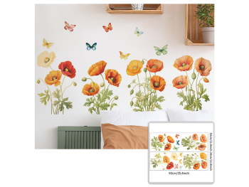 Set stickere Flori de maci şi fluturi coloraţi, decor pentru perete, mobilă, geam