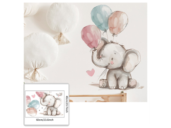 Sticker cameră bebe, Micul elefant cu baloane, decor perete şi mobilă, 60x40 cm