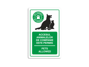 Sticker cu 'Accesul animalelor de companie este permis', autocolant, 15x23 cm