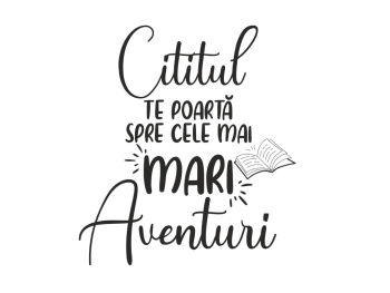 Sticker cu mesaj 'Cititul te poartă spre cele mai mari aventuri', decorațiune pentru școli și grădinițe, 99x110 cm, racletă de aplicare inclusă