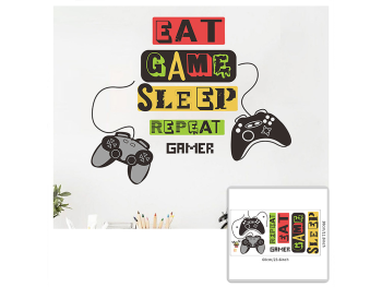 Sticker decorativ Eat, Game, Sleep, Repeat – pentru camere de tineret, spații de joacă, 30x60 cm