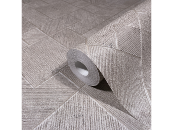 Tapet gri taupe, Marburg Ritus 35510, model geometric, aspect sidefat, vlies, rolă de 0.53x10 metri