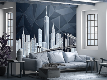 Fototapet peisaj urban, Manhattan Facets, design grafic în nuanțe de gri, vlies, 400x260 cm